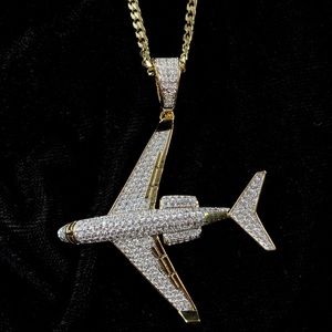NEW PRIVATE JET FULL DIAMONDS CZ 18K GOLD CHAIN